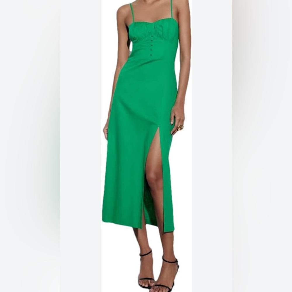 Zara green linen dress, small